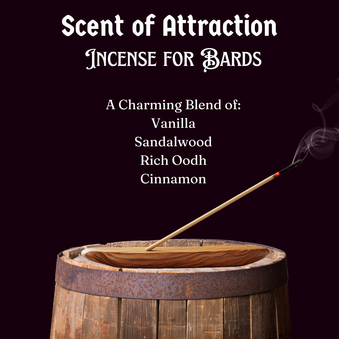 An Incense Holder burning Scent of Attraction incense for bards on a barrel.