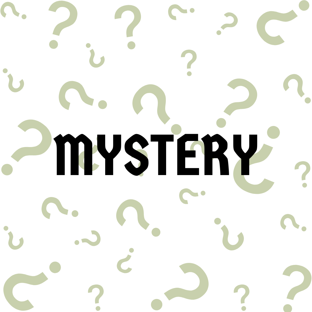 The word Mystery with question marks as the background