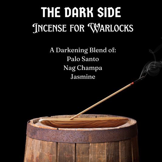 An Incense Holder burning The Dark Side D&D/gaming incense for Warlocks on a barrel. 