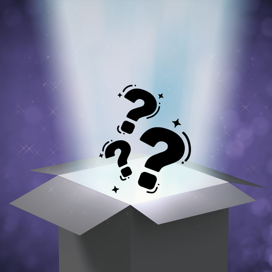Open box with question marks on a purple background
