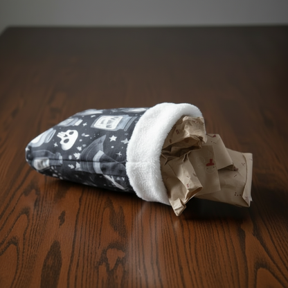 Black leggings with white skull and bottle design on a pink background