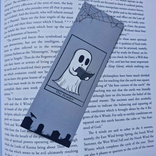 Bookmark with ghost design on a book page