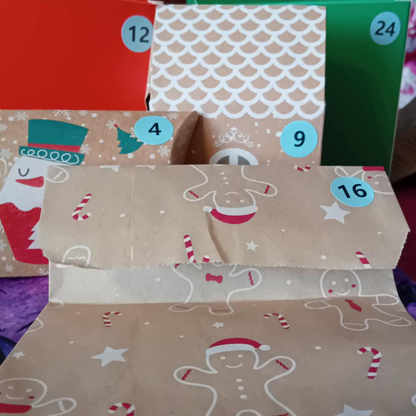 Witchy Advent Calendar with gingerbread man pattern and numbered sections.