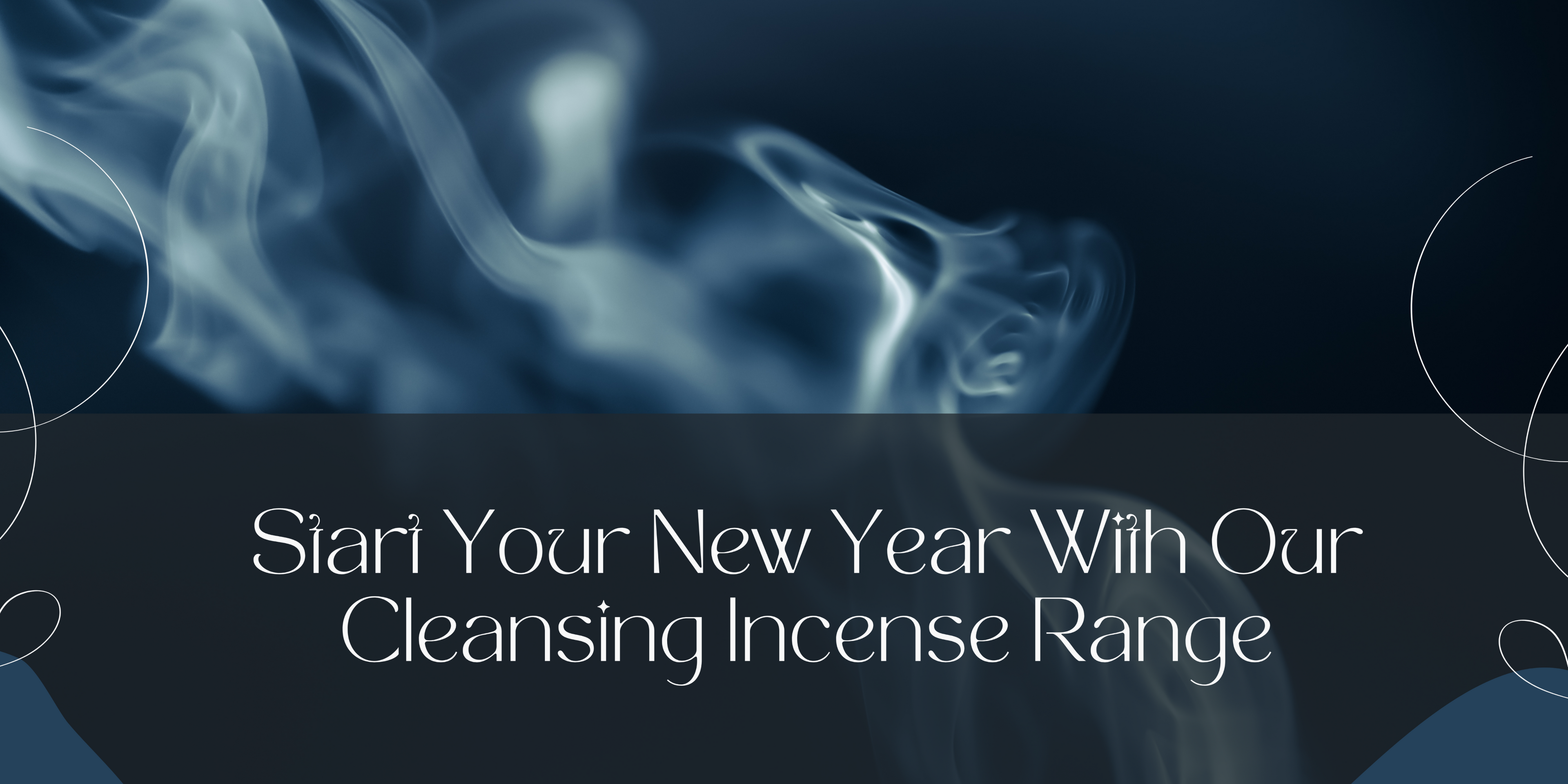 Cleansing incense range advertisement with blue smoke on a dark background