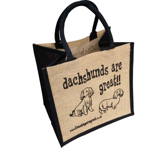 Long haired dachshunds are Great Ethical Jute Shopping Bag