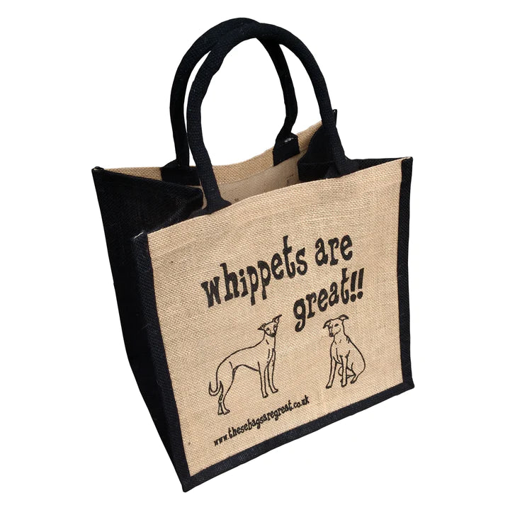 whippets are Great Jute Shopping bag